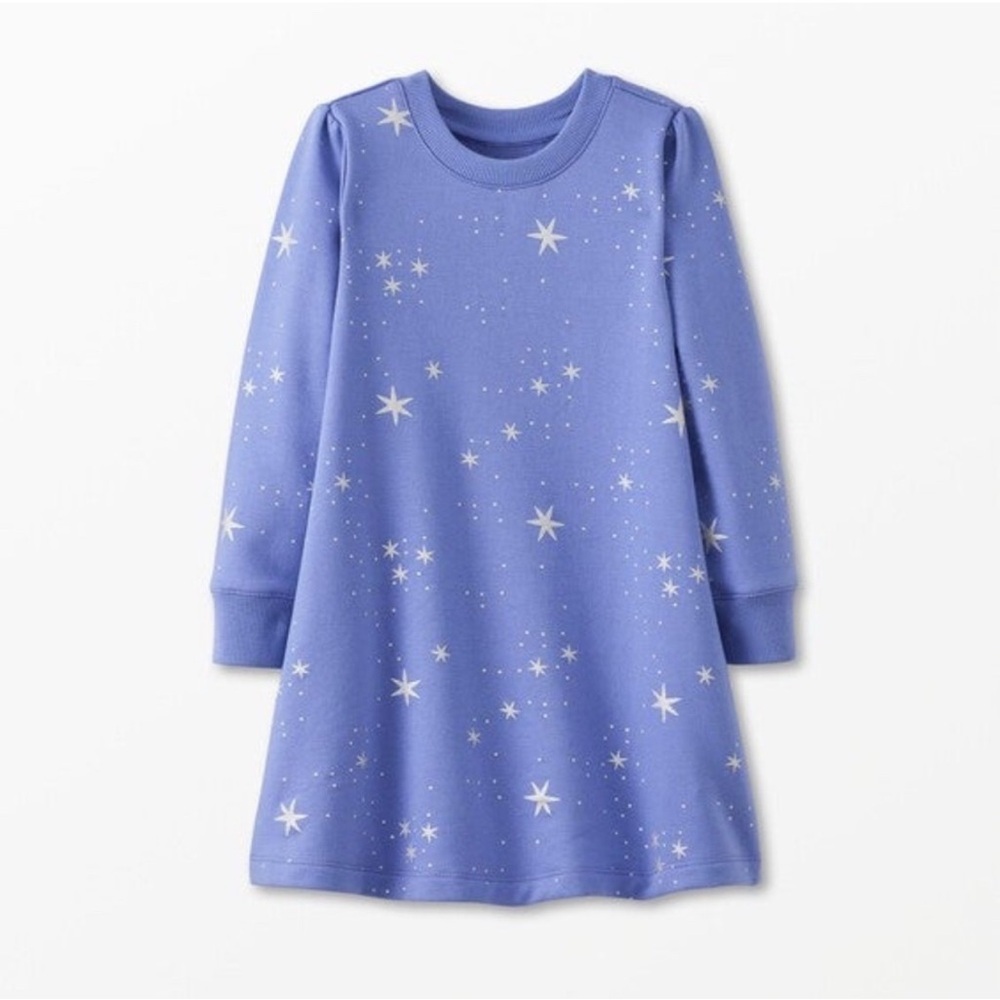 Hanna Anderson Girls’ Sz 6-7 Long Sleeve Foil Print Fleece Dress